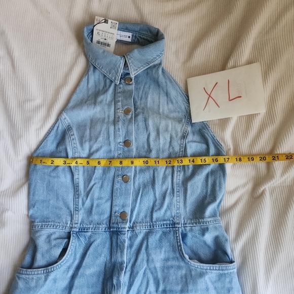 Zara Z1975 HALTER NECK DENIM JUMPSUIT light blue BNWT - Picture 9 of 16